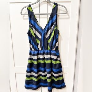 Peppermint Blue & Green Striped V-neck Mini Dress